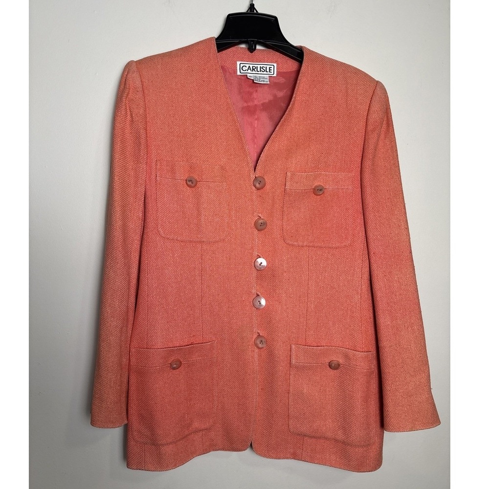 Carlisle Womens‎ VTG 90s Silk Jacket 10 Designer Classic Career Preppy Blazer